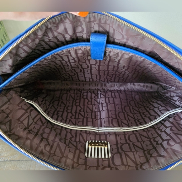 Henri Bendel West 57th Blue Leather Laptop Bag With Crossbody Strap & Lock - Picture 11 of 15